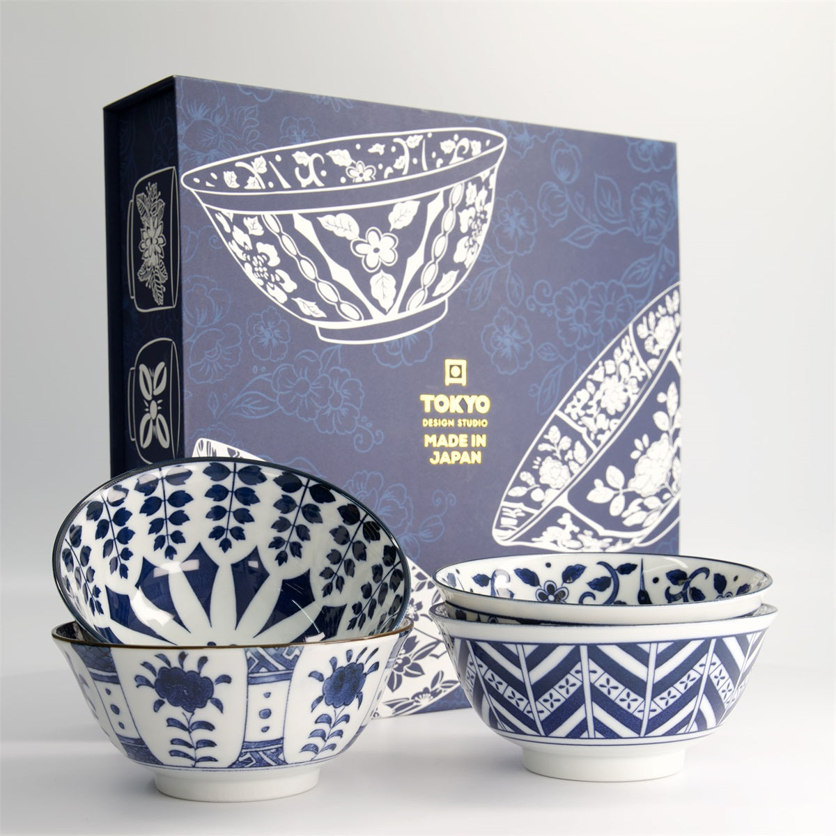 碗 混合 4 件 碗礼品套装 花蓝色 14.8x7cm 550ml