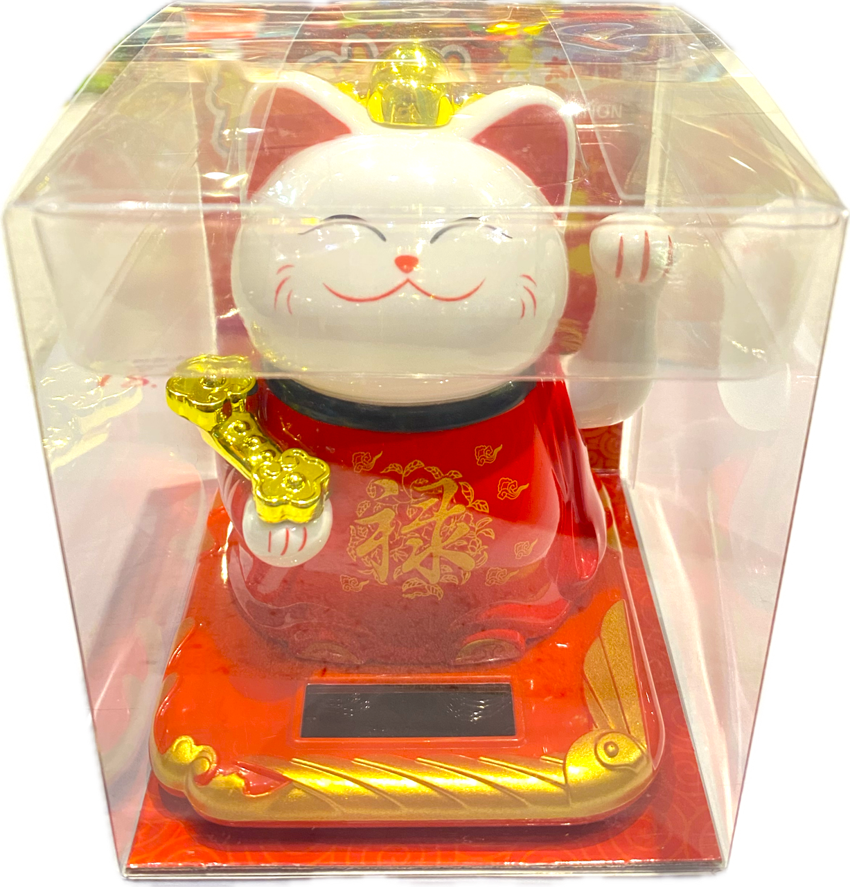 Chaton porte-bonheur rouge l'énergie solaire Hauteur 10.5cm