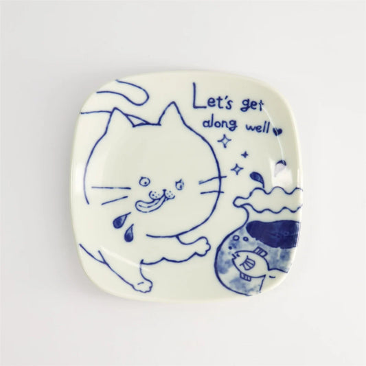 Assiettes Neko Maruke Chat et poisson 12.5x12.5x1.8cm