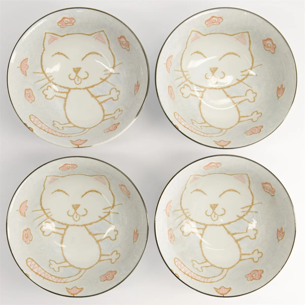 bol Mixed Bowls Kawaii chat Giftset 4pcs 15x7cm 500ml Bleu claire Luckycat