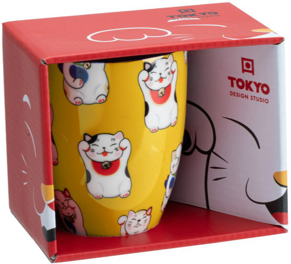 Kawaii Lucky Cat Mug W/Giftbox Yellow Classic Cat 8.5x10.2cm 380ml