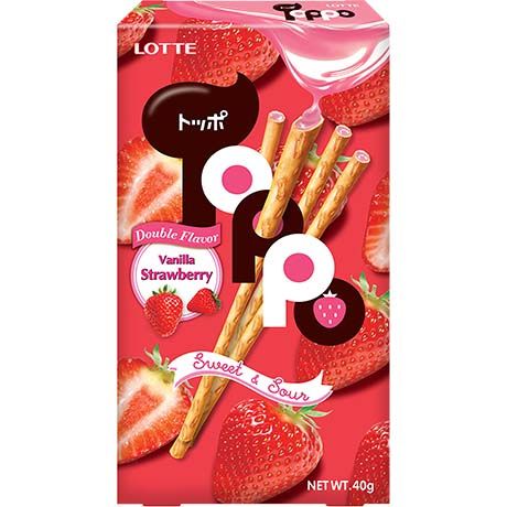 Bretzel Sticks Vanille Fraise 40g LOTTE TOPPO - Snack Coréen Gourmand
