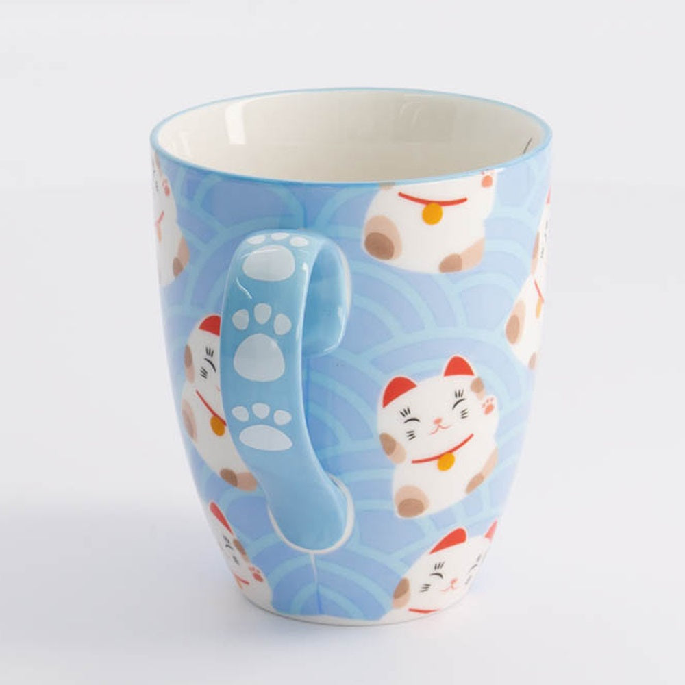 Kawaii Lucky Cat Mug W/Giftbox Wh/Bleu vague Cat 8.5x10.2cm 380ml