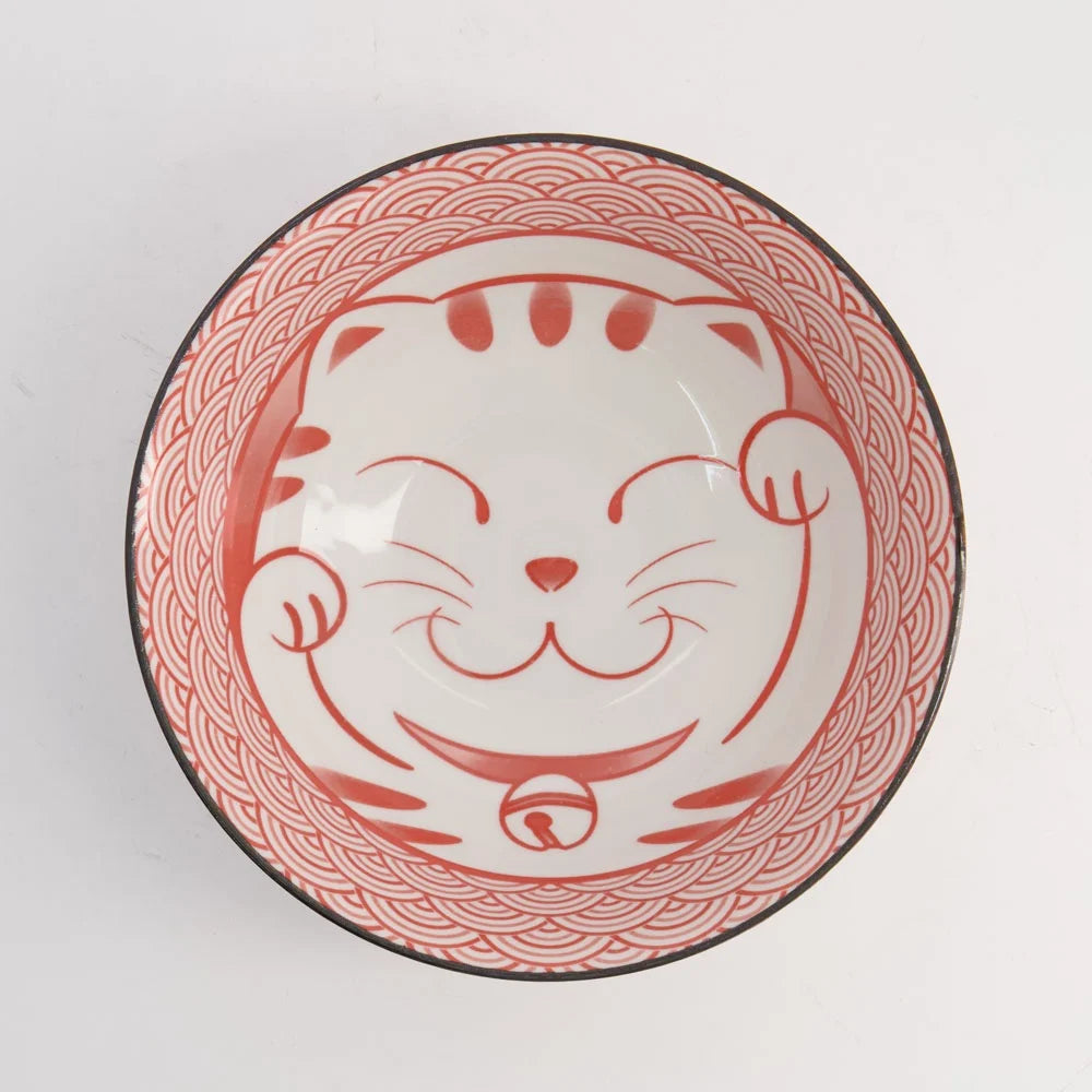 bol Kawaii Lucky Cat Neko Ramen Bowl 19.7x7.5cm 1000ml Seikaiha-Neko Rouge