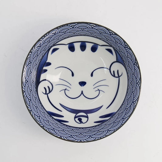 Bol Kawaii Lucky Cat Neko Ramen Bol 19.7x7.5cm 1000ml Seikaiha-Neko Blue