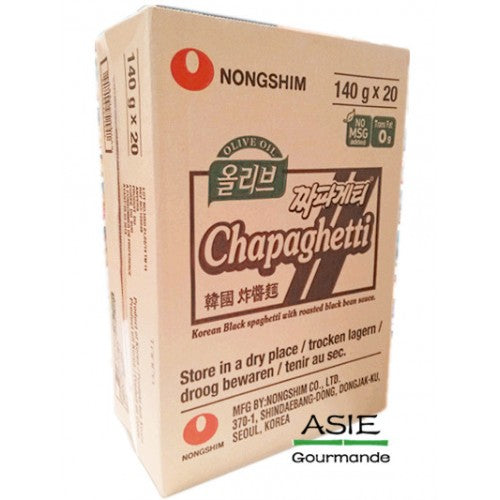 un carton : nouille instantanée chapagetti nong shim saveur soja coréenne 140g x 20 sachets