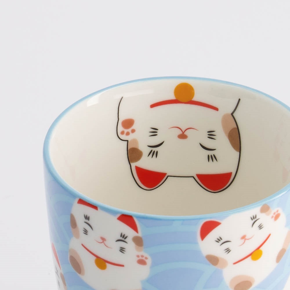 Kawaii Lucky Cat Mug W/Giftbox Wh/Bleu vague Cat 8.5x10.2cm 380ml