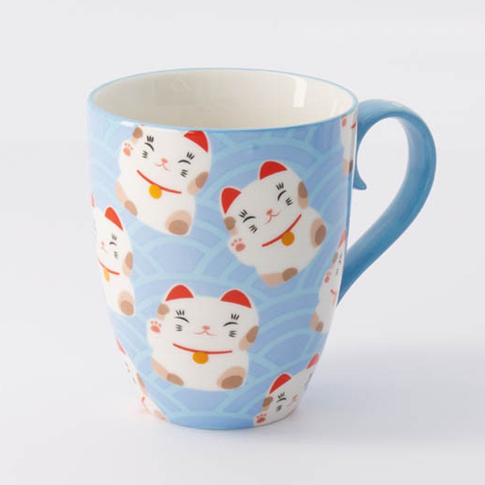 Kawaii Lucky Cat Mug W/Giftbox Wh/Bleu vague Cat 8.5x10.2cm 380ml