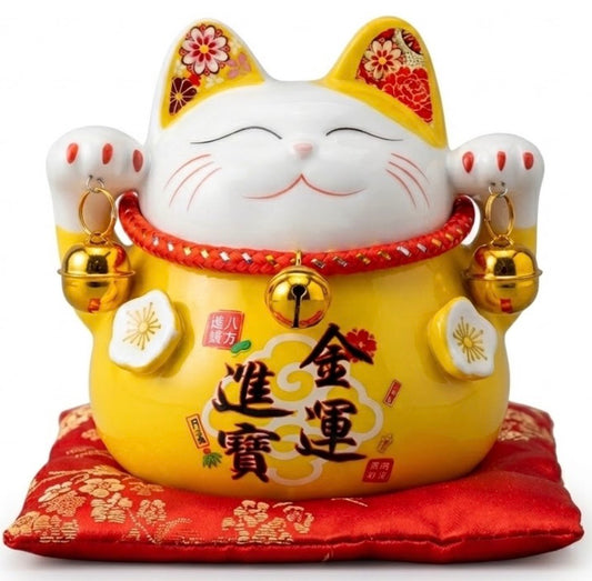 Tirelire chat porte-bonheur Maneki-neko en céramique – 11 cm JYJB