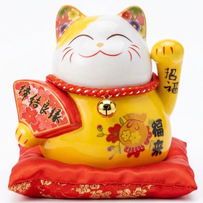 Tirelire chat porte-bonheur Maneki-neko en céramique – 11 cm DJLY