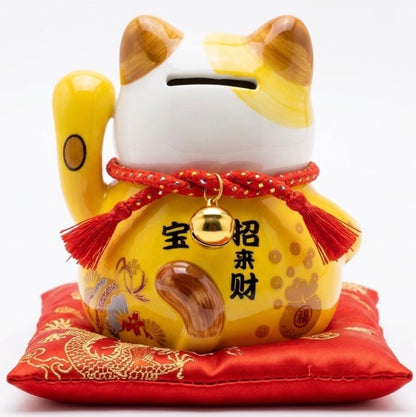 Tirelire chat porte-bonheur Maneki-neko en céramique – 11 cm DJLY