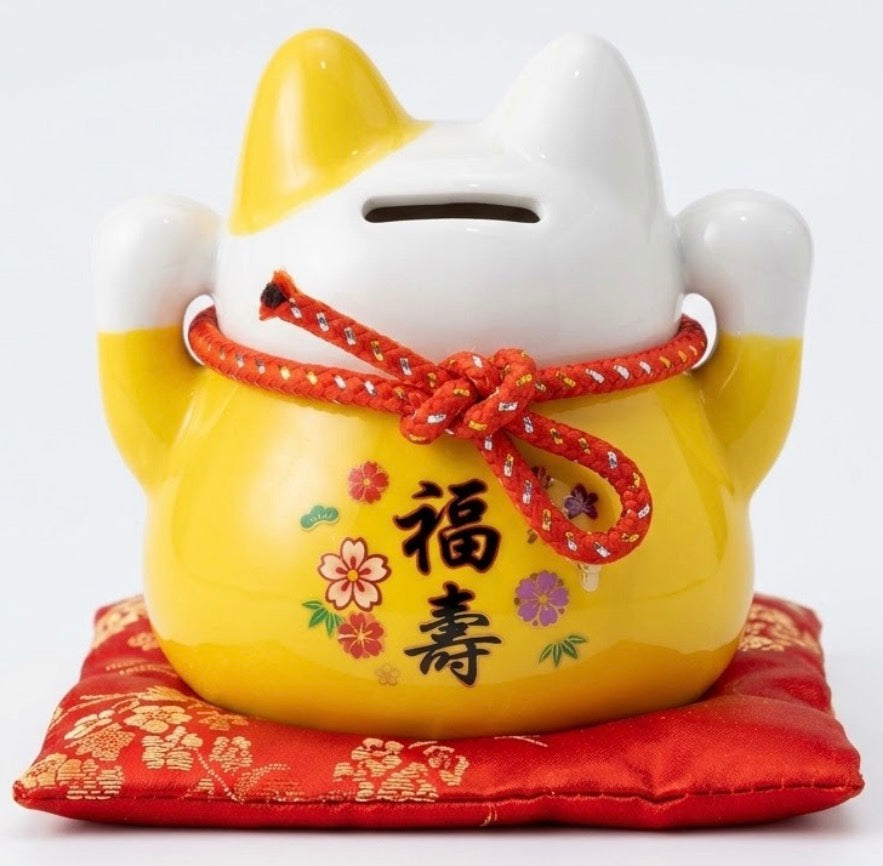 Tirelire chat porte-bonheur Maneki-neko en céramique – 11 cm JYJB