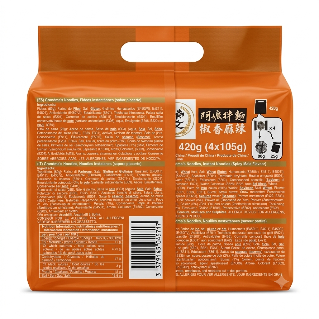 Nouilles « Grand-mère » Mala Épicé 420 g (4 x 105 g) | RONGWEN