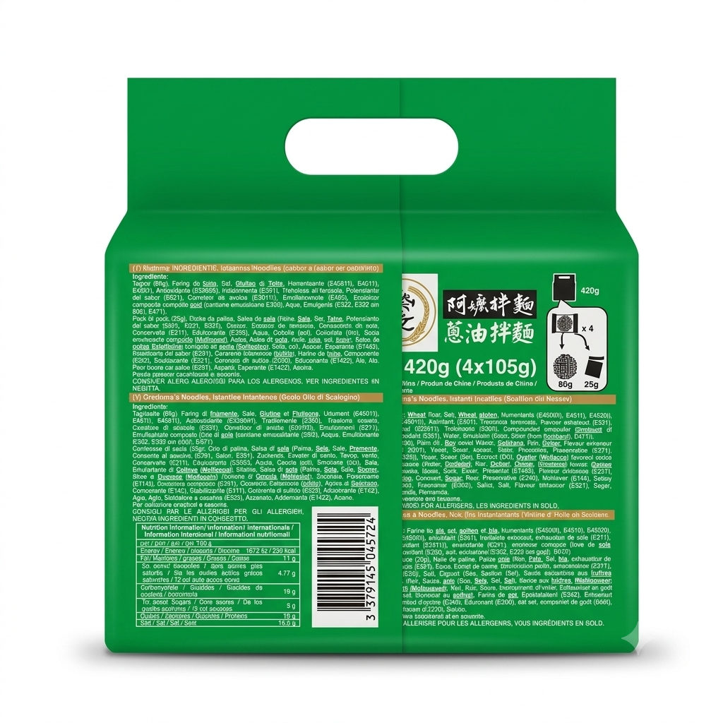 Nouilles « Grand-mère » Huile de Ciboule (Scallion) 420 g (4 x 105 g) | RONGWEN