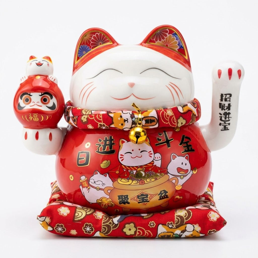 Chat porte-bonheur Maneki-neko à patte mobile – 16 cm