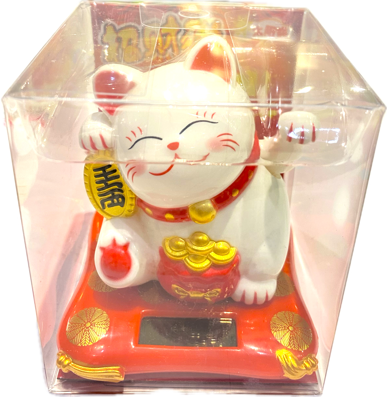 Chaton porte-bonheur blanc l'énergie solaire Hauteur 7.5cm