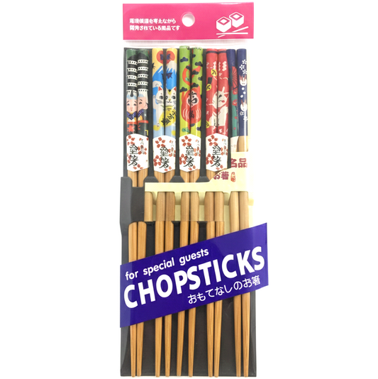 Baguettes Bambou Motif poupées japonaises traditionnelles 5 Paires