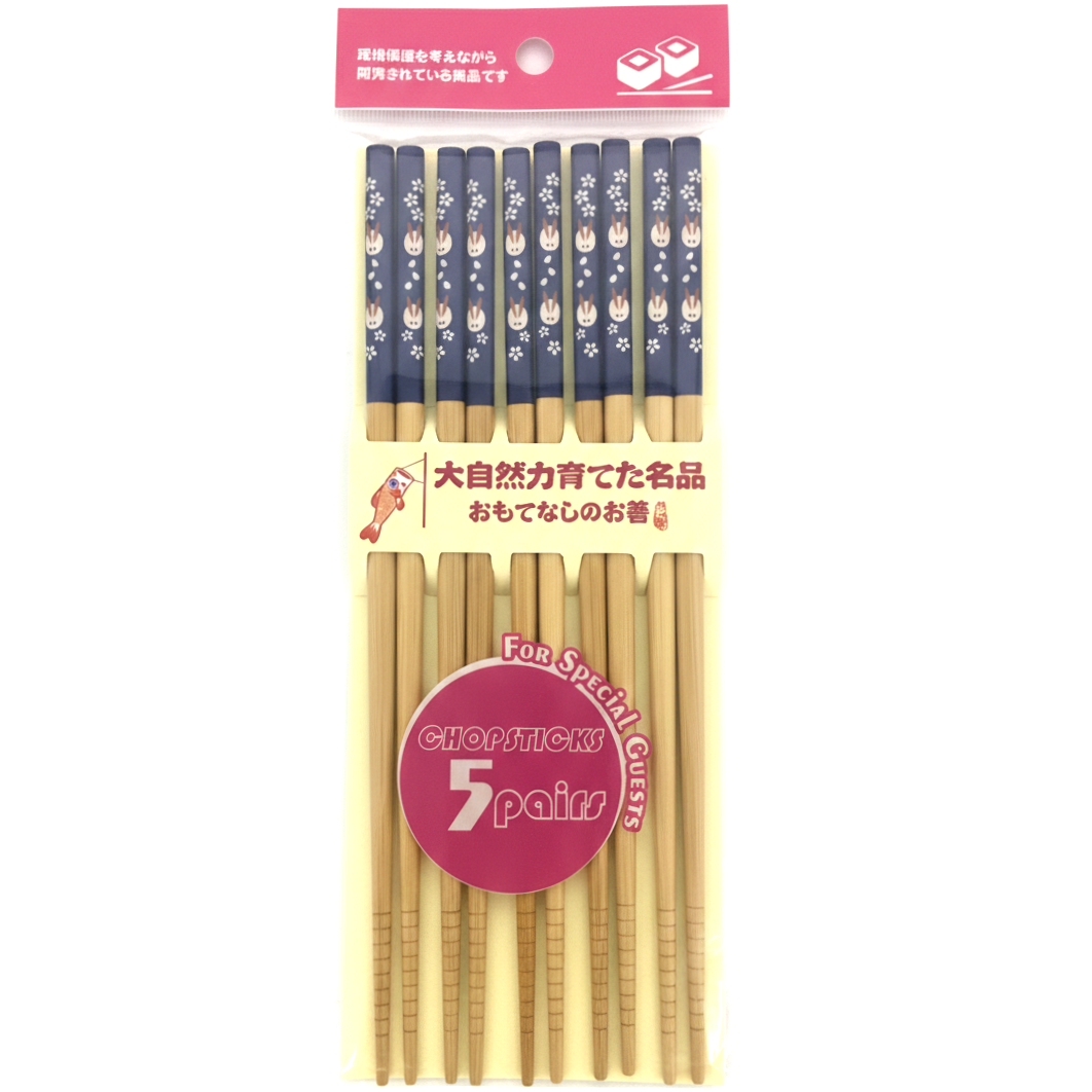 Baguettes Bambou Japonaises Motif Lapin 5 Paires - Style Traditionnel