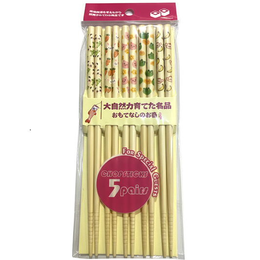 Baguettes Bambou Japonaises Motif Animaux 5 Paires - Style Traditionnel