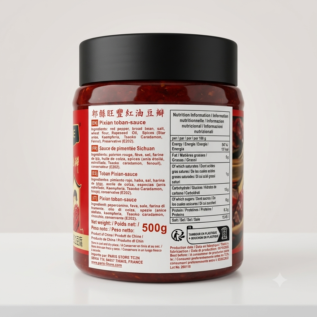 Pixian Doubanjiang en Pot - Pâte de Fèves Fermentée Épicée 500g WANGFENG