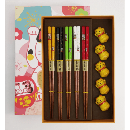 Chopstick Giftset 5 pairs Lucky Cat with Chopstick rest