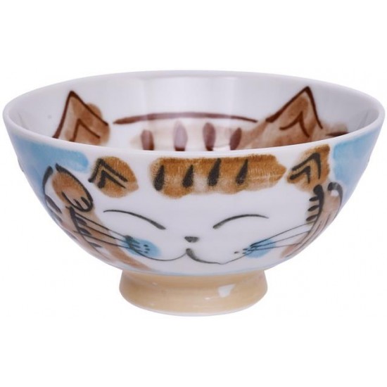 Kawaii Rice Bowl Fuku Cat Blue 11.5x6.2cmh 250ml