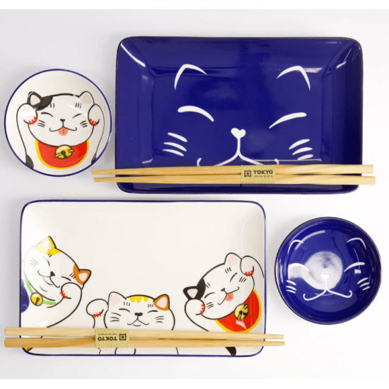 Kawaii Lucky Cat Sushi Plate Giftset Set4 w/Chop